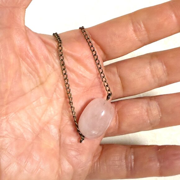 2/$20, Natural Rose Quartz Necklace, Genuine Gemstone Bar Pendant & Bronze Chain - Picture 10 of 11